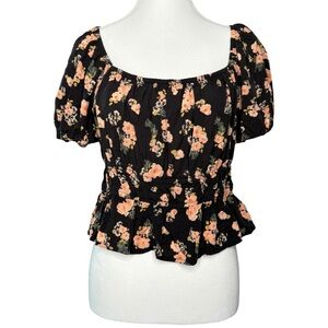 ▪️|EUC| SO Floral Peplum Puff Sleeve Square Neck Crop Top